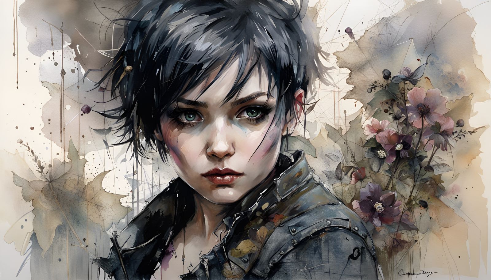 Curvy Goth Girl with Embarrassed Expression