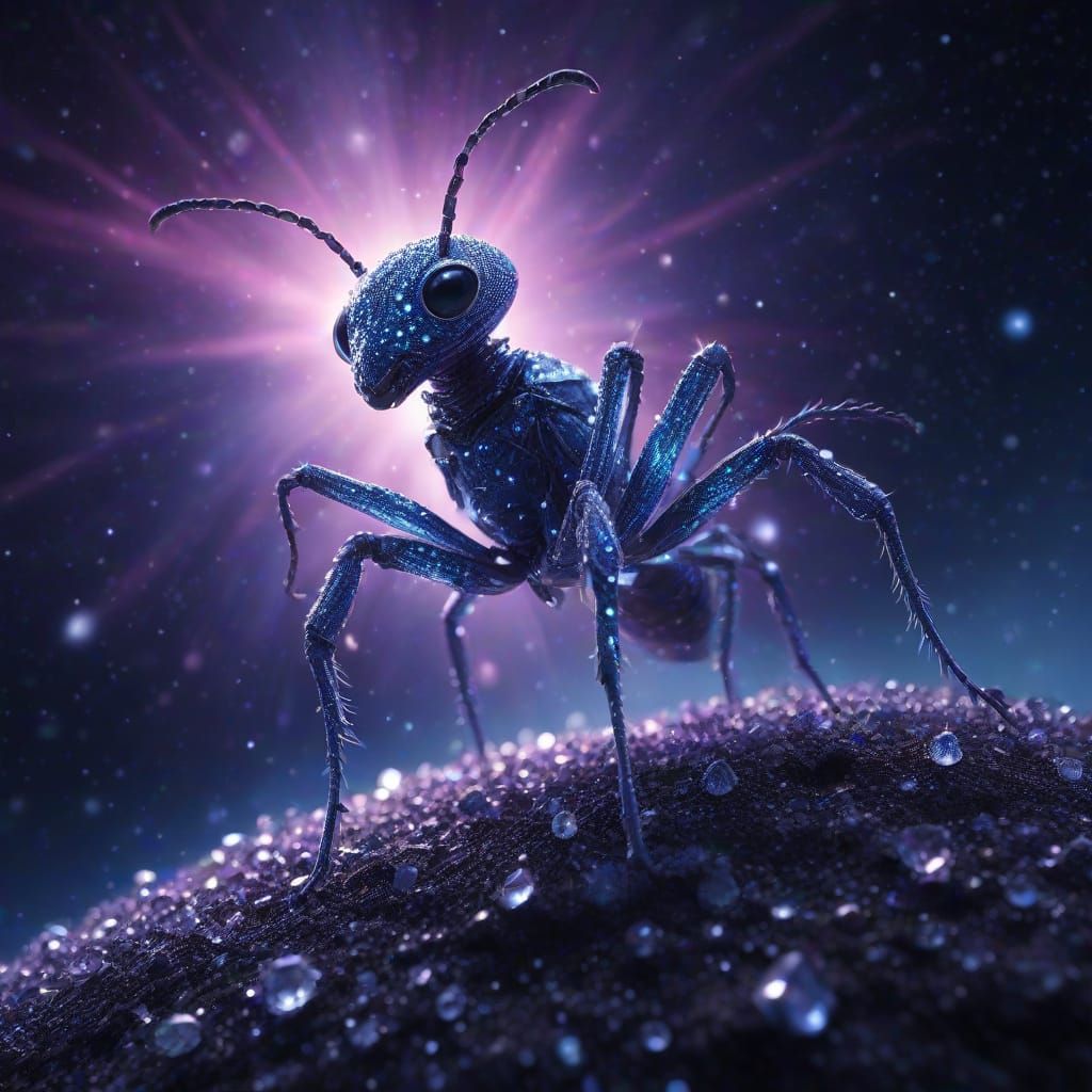 Colossal Diamond Ant on Crystalline Peak Under Nebula Sky