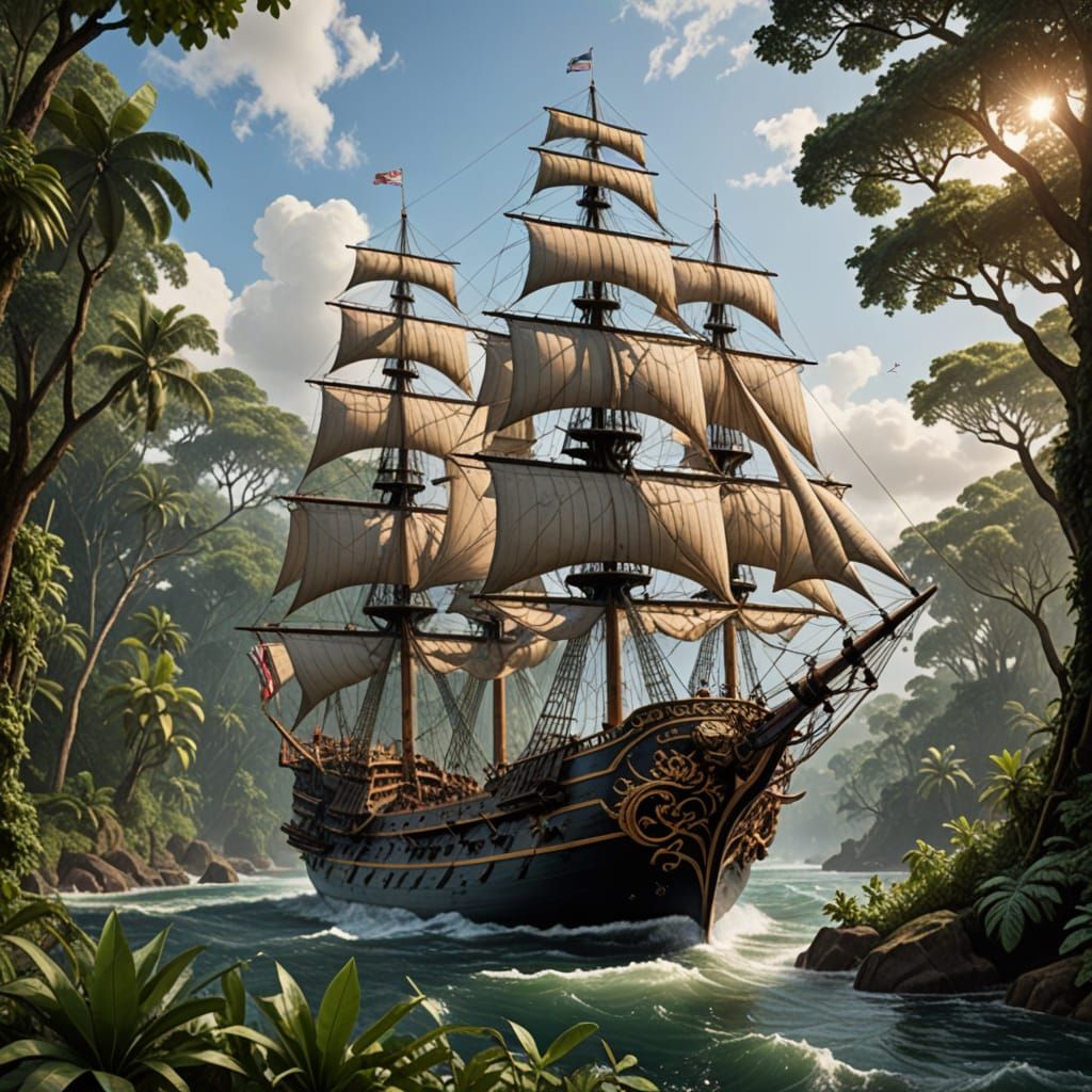 An 18th-Century Frigate Walks Through Jungle
