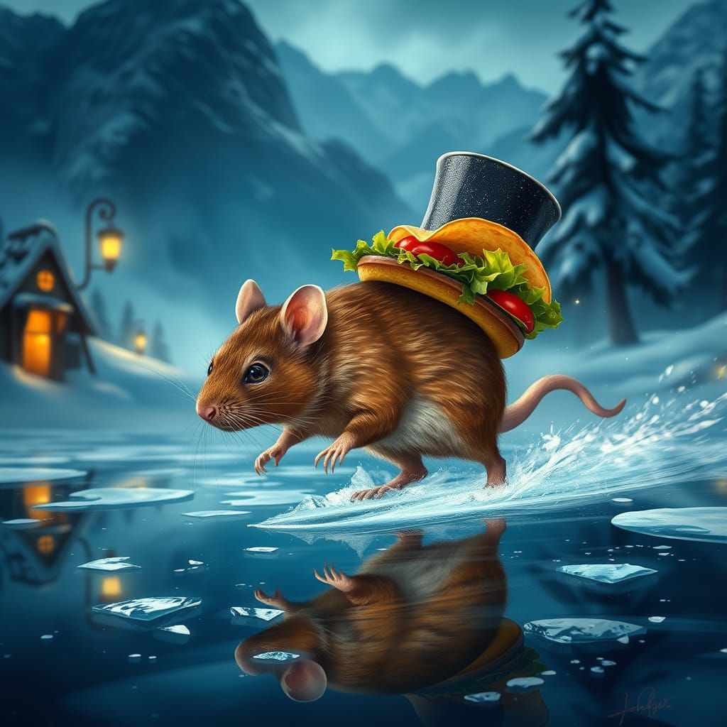 Majestic Rat Ice Skates with Burrito Top Hat in Winter Wonde...