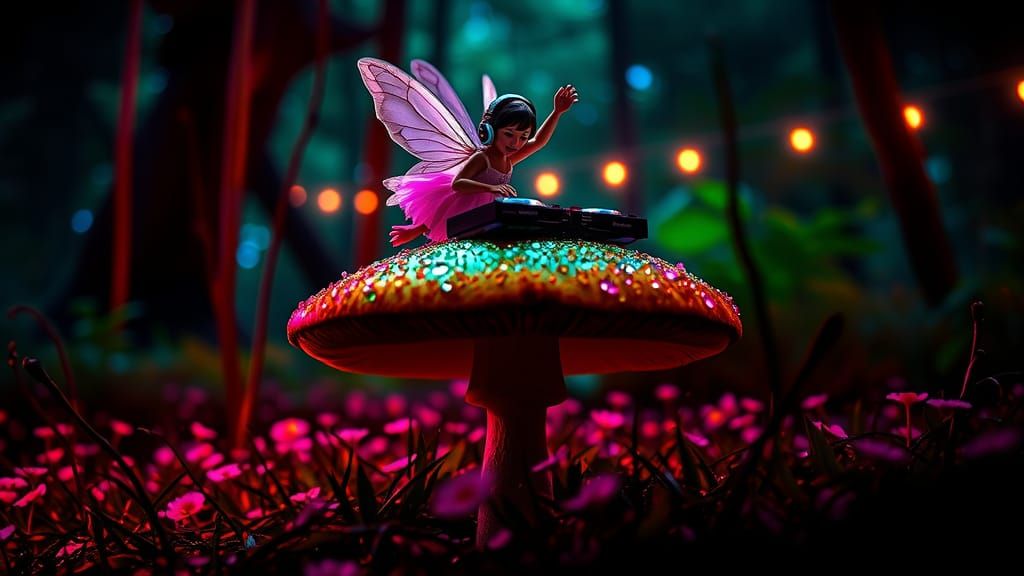 Fairy DJ Rave on Mushroom, Cinematic Film Still