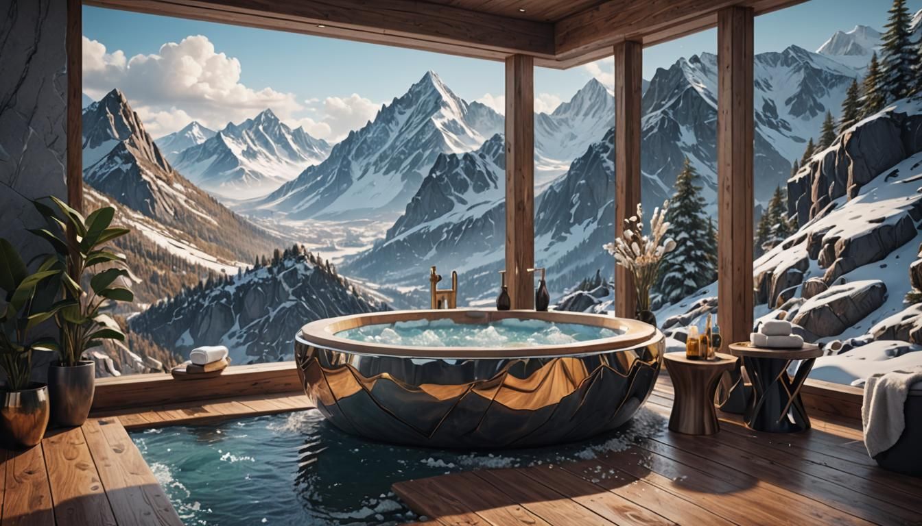 Dreamy Mountain Oasis Bathroom in Luxurious Style