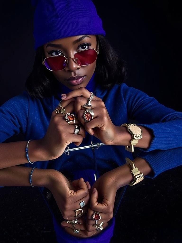 Contemplative Woman with Rings in Cinematic Style