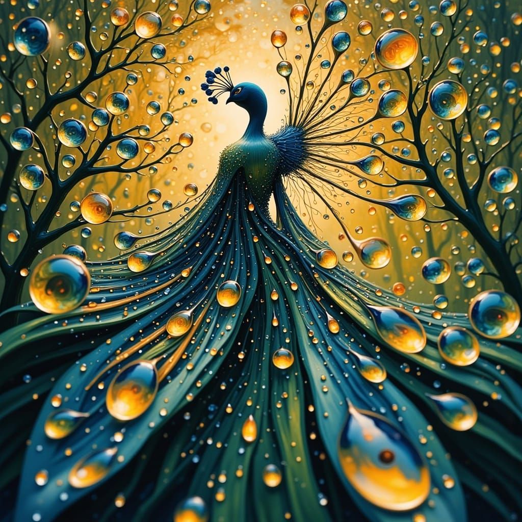 Surreal Peacock Goddess Radiates Morning Glory