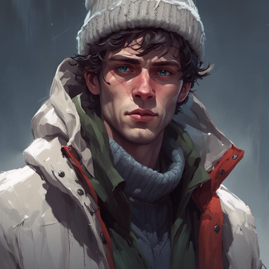 Paranoid Man with Broken Arm, Hyperdetailed Portrait