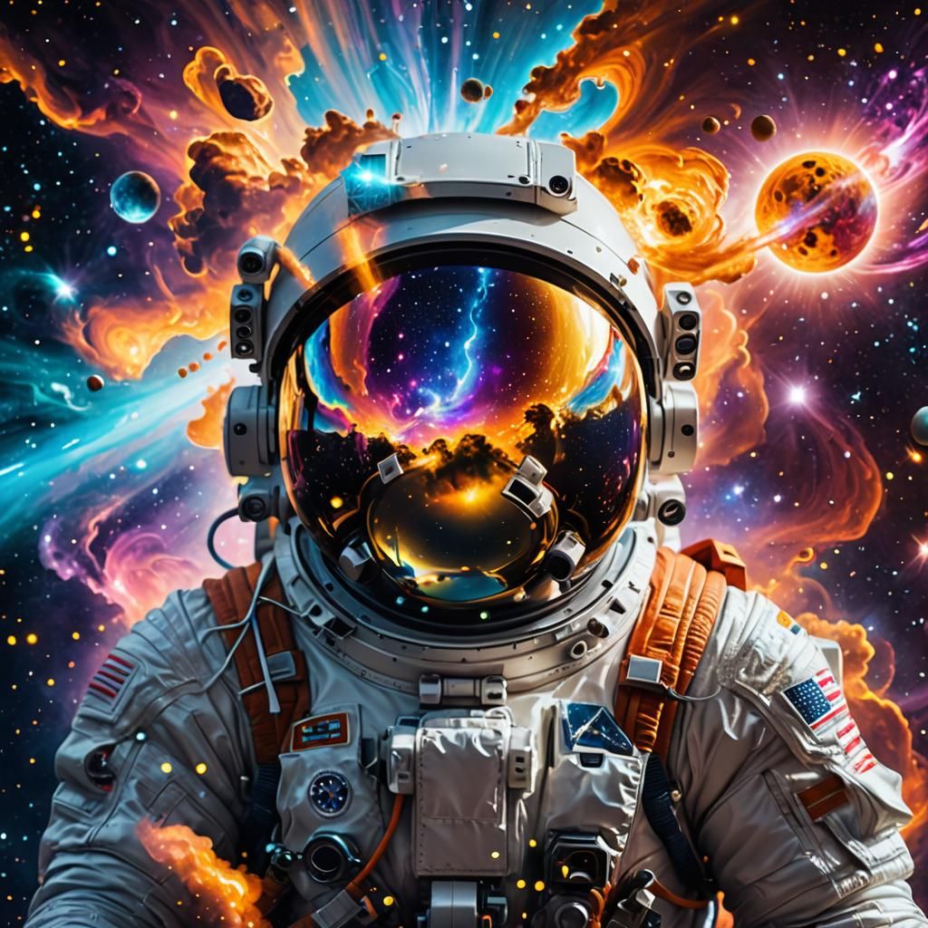 Astronaut in Galaxy Visor Holographic Illustration