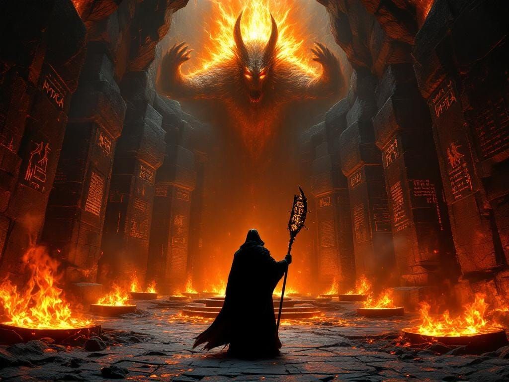 Necromancer Summons Nergal in Basalt Ziggurat