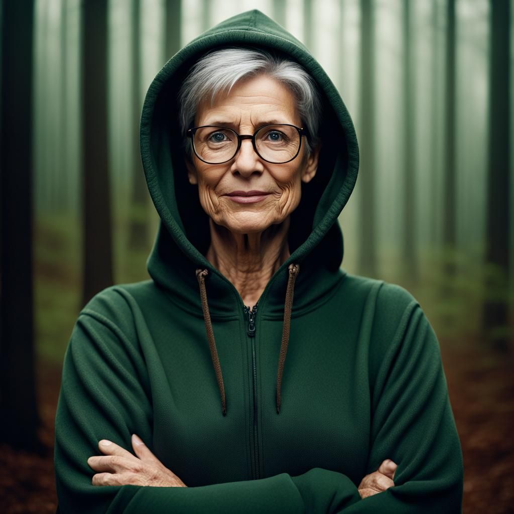 Mischievous Woman in Misty Forest Portrait