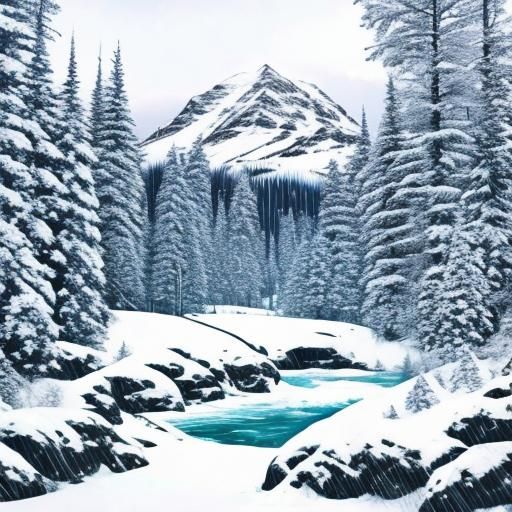 Winter Mountain Landscape in Coloring Book Style