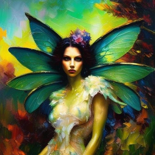 Sinister Mushroom Fairy in Expressionist Oil Painting