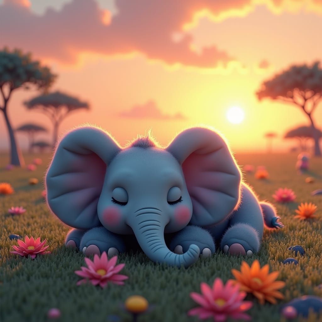 Dreamy Elephant in a Fantastical Savannah