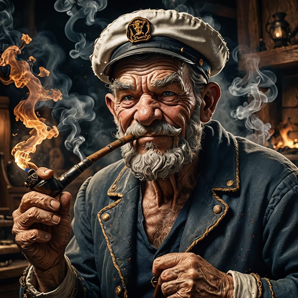 Create a hyperdetailed photorealistic macro image of Popeye ...