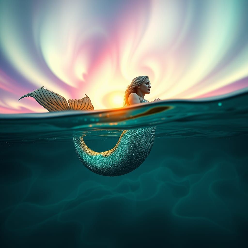 Majestic Mermaid and Merman in Ethereal Oceanic Embrace