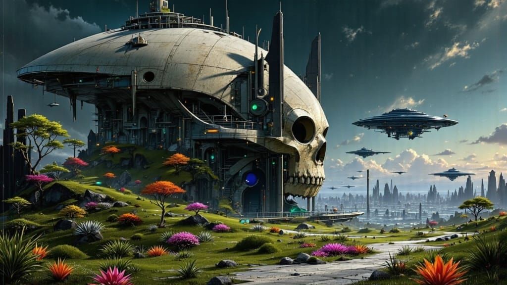 Alien Metropolis Built Inside Giant Skull