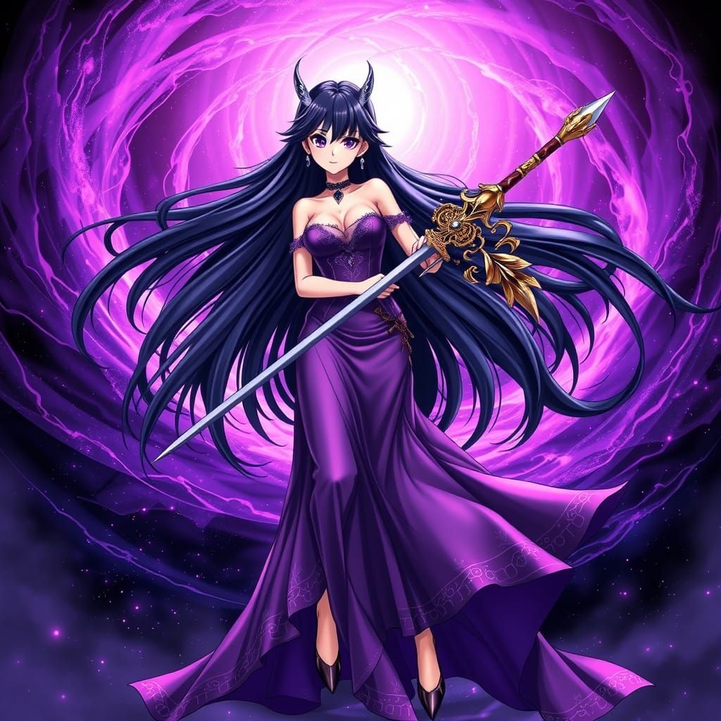 Anime Villainess With Majestic Sword in Cosmic Style
