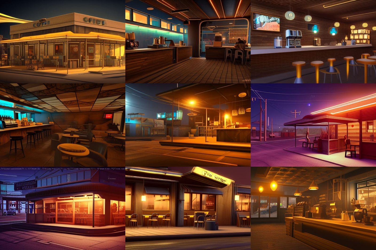 Futuristic Coffee Shop in Dystopian Cyberpunk California
