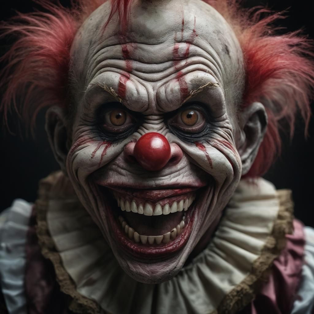 Grinning Zombie Monkey Clown Portrait in Ambient Light