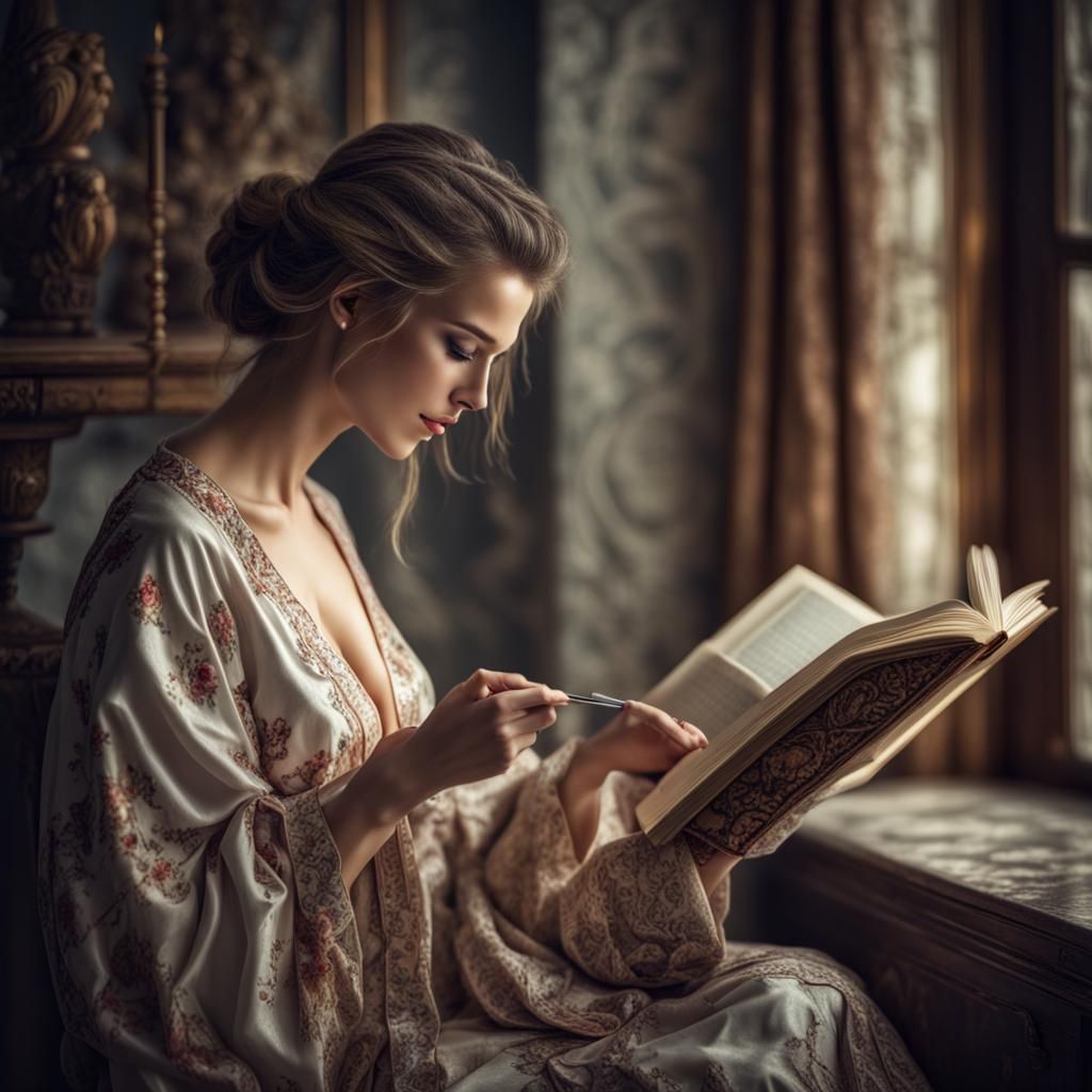 Ethereal Reading Scene with Beautiful Women