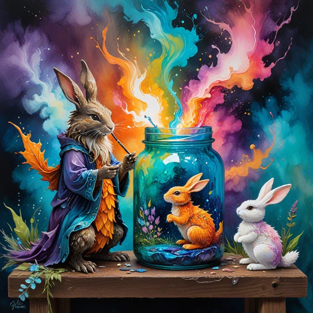 Magical Wizard Teaches Bunny Magic: Impasto Art