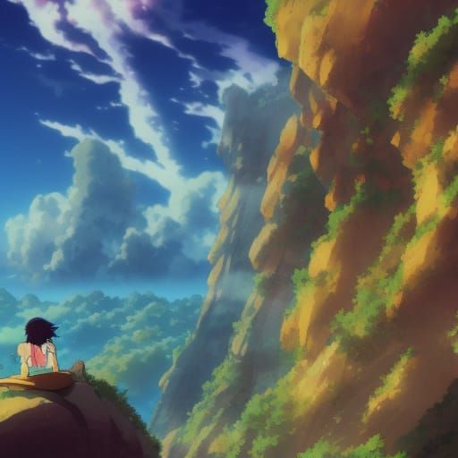 Anime Sky Rock Inspired by Studio Ghibli