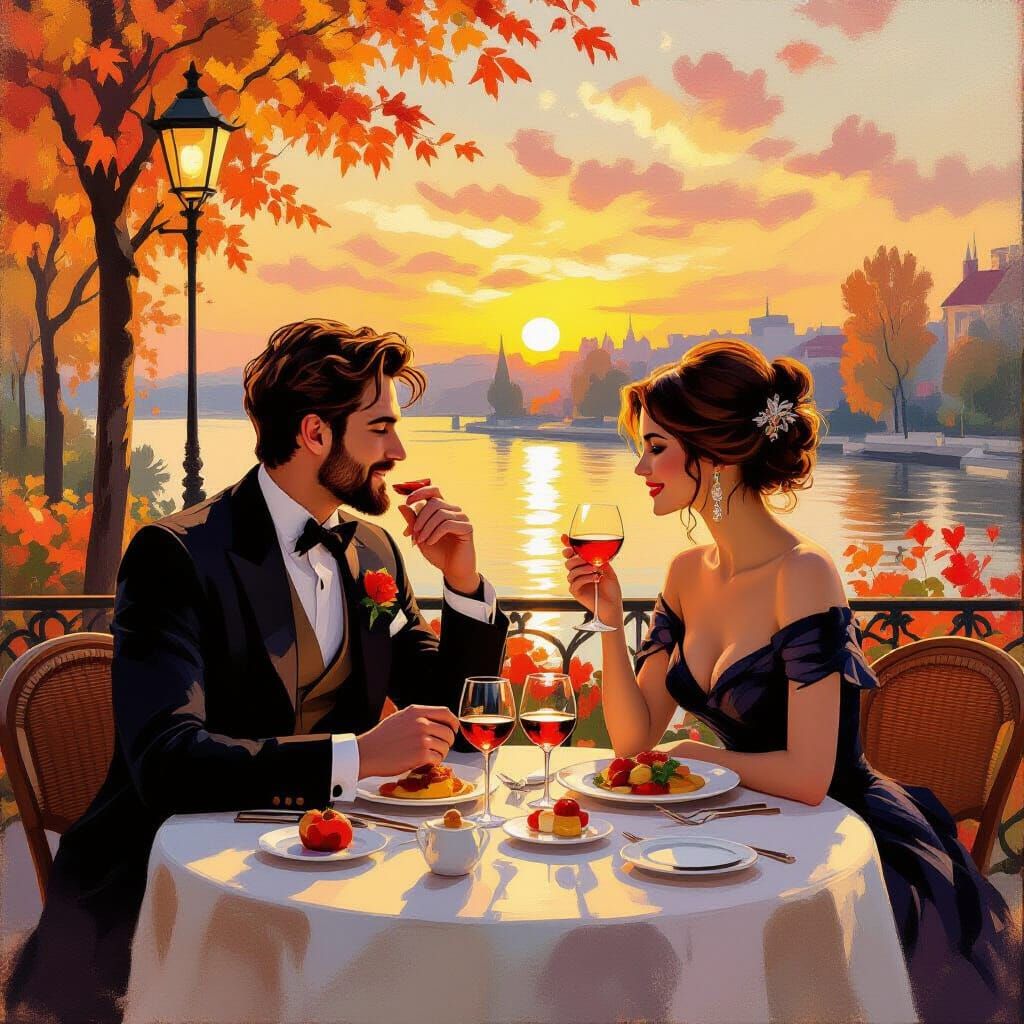 Romantic Autumn Dinner in Impressionist Style