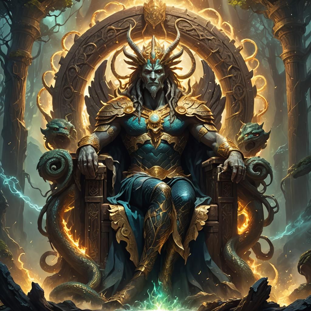God of Hydras on Throne: Epic Fantasy Art