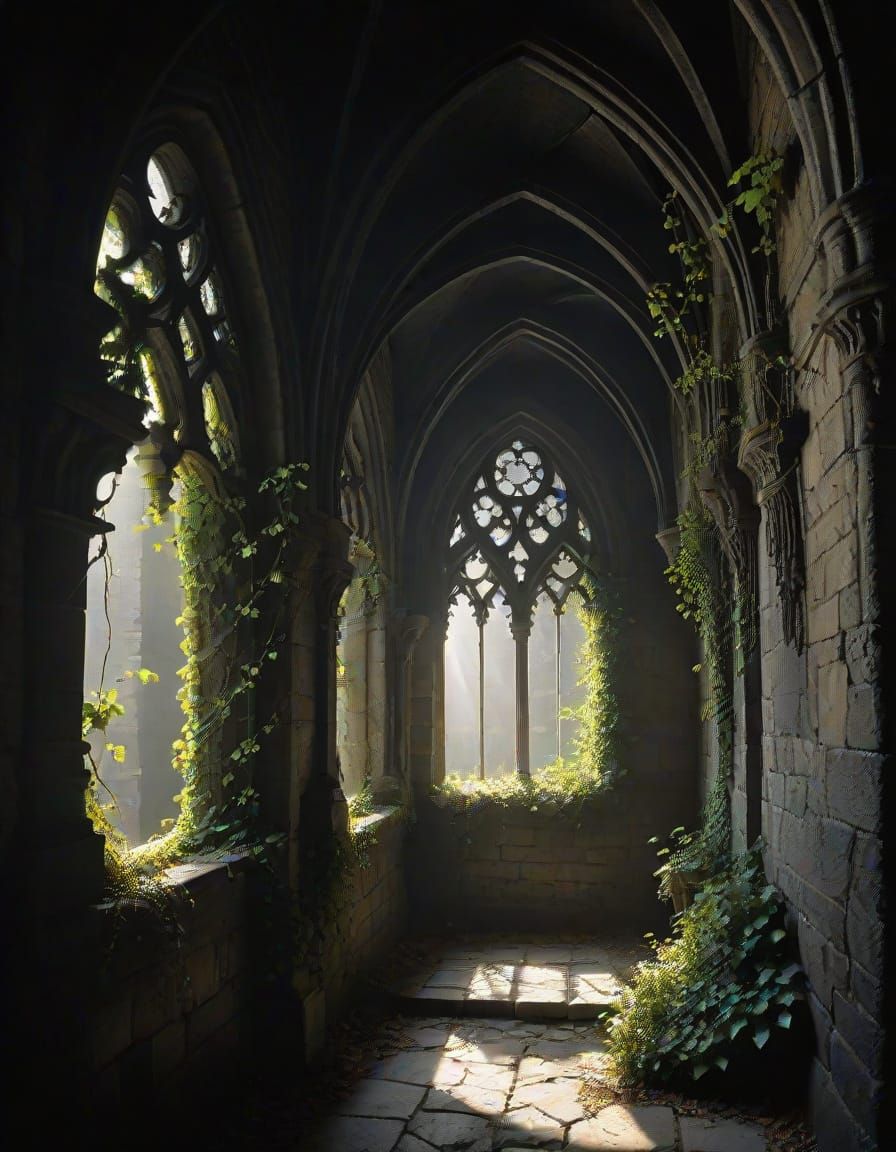 Gothic Stone Walls in Dramatic Light