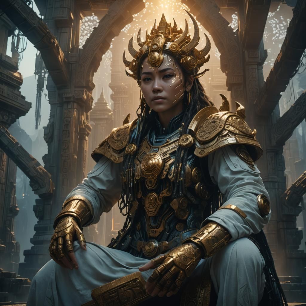 Machine God Temple Concept Art in Cyberpunk Style