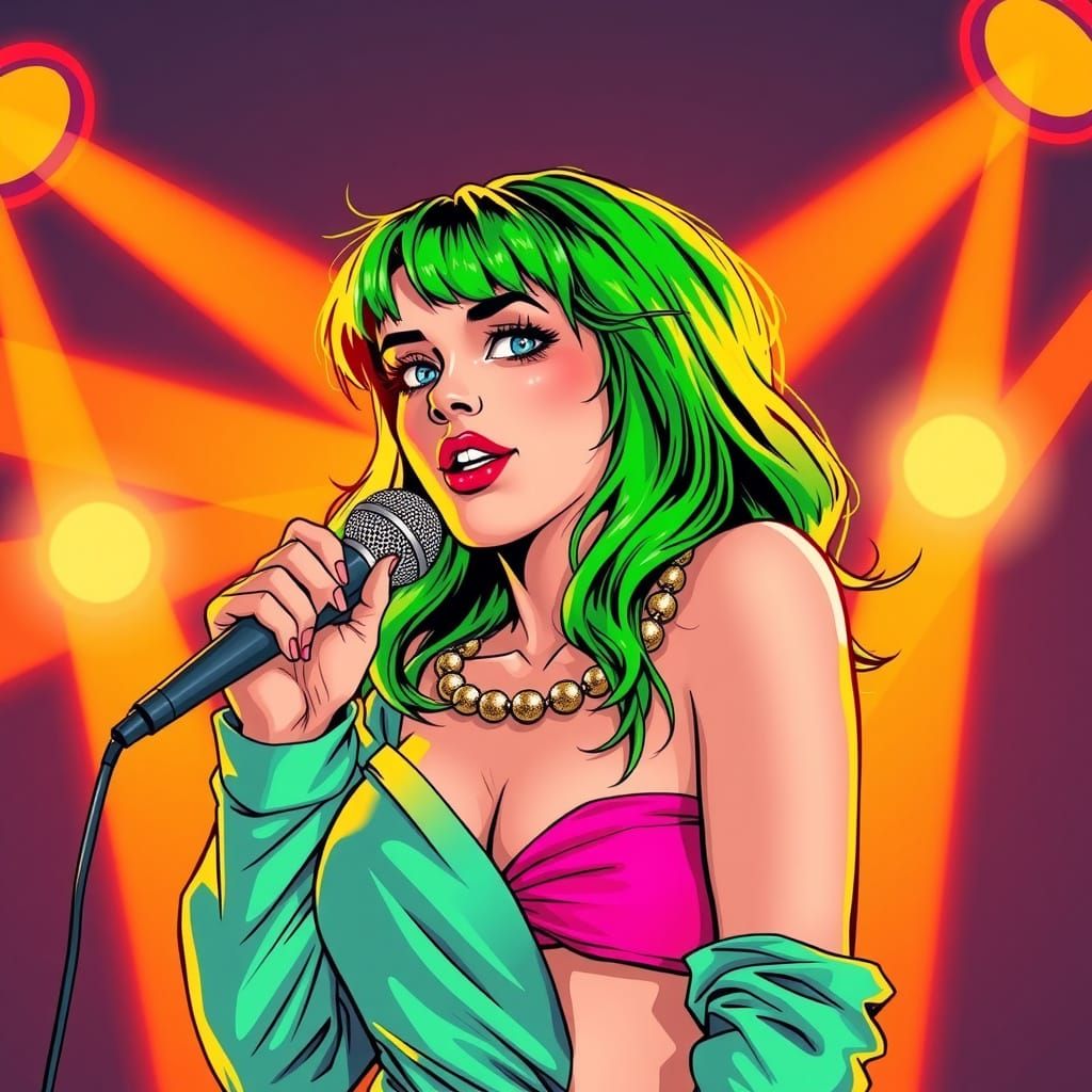 Vibrant 2000s Pop Performer with Green Hair