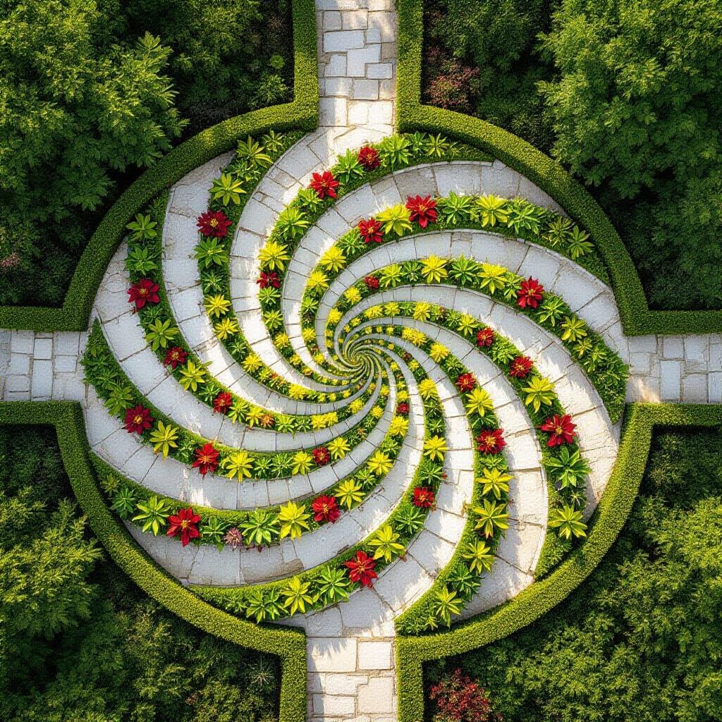 Natural Mandala Garden with Fibonacci Spirals