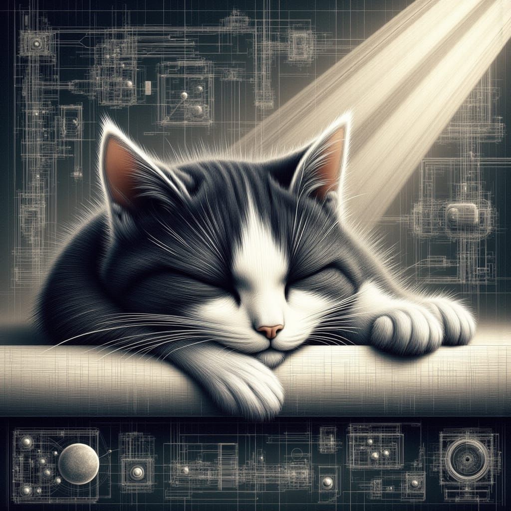 Detailed Schematic of Cat Sleeping in Sunbeam