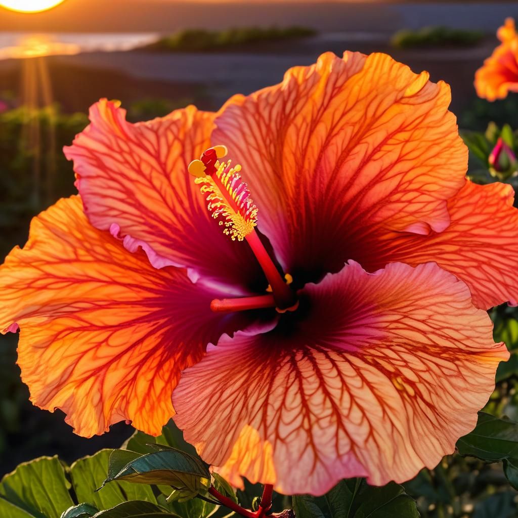 Hibiscus Flower Ablaze at Sunset