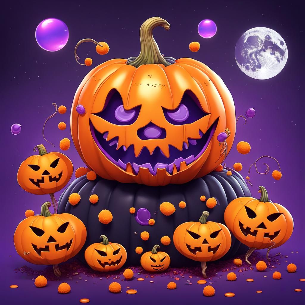 Kawaii Halloween Pumpkin with Candy Rain