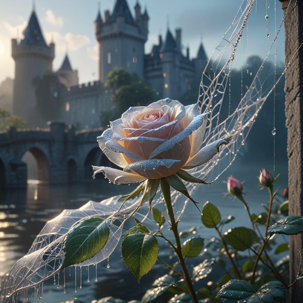 Ethereal Rose of Glowing Silk Cobwebs