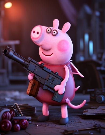 Peppa Pig with Gun: Detailed Matte Painting