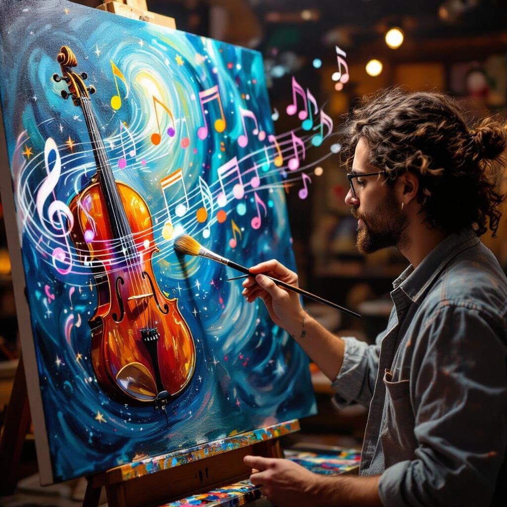 Magic Brush Paints Musical Instrument with Floating Notes