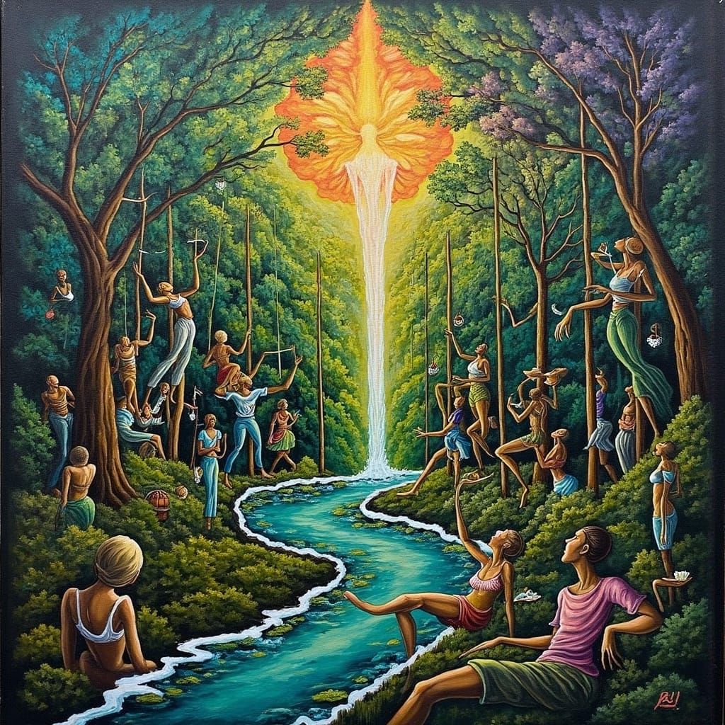 Symmetrical Kaleidoscopic Dreamscape with Emerald Green, Sap...