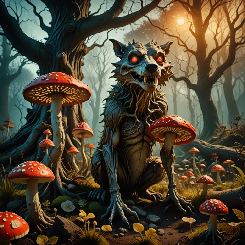 Surreal Werewolf Garden in Salvador Dali Style