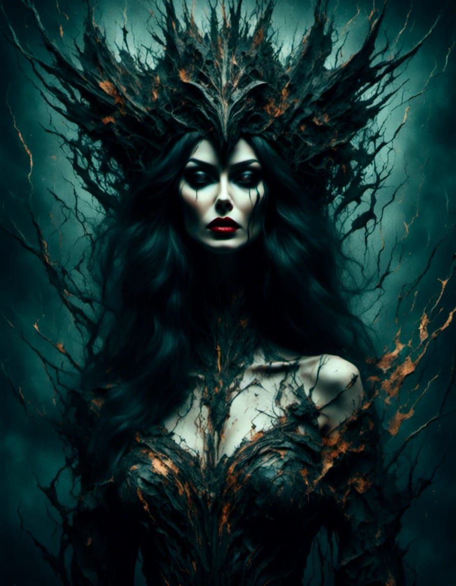 Elvira: Mistress of the Dark imagined as a goddess done in cubism art style 8K resolution. <lora:Macabre:1.0> <lora:Ecli...