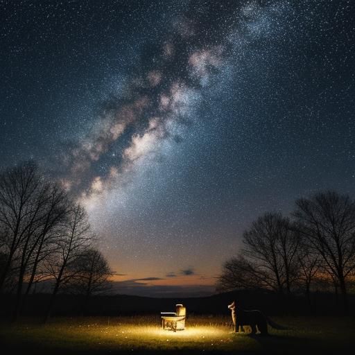 Girl and Dog Sit Under Twinkling Stars