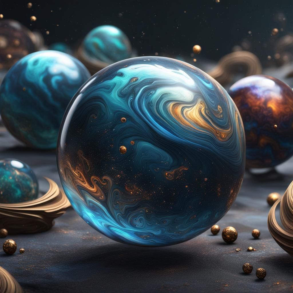 Intricate Galaxy Marbles: Fantasy Concept Art