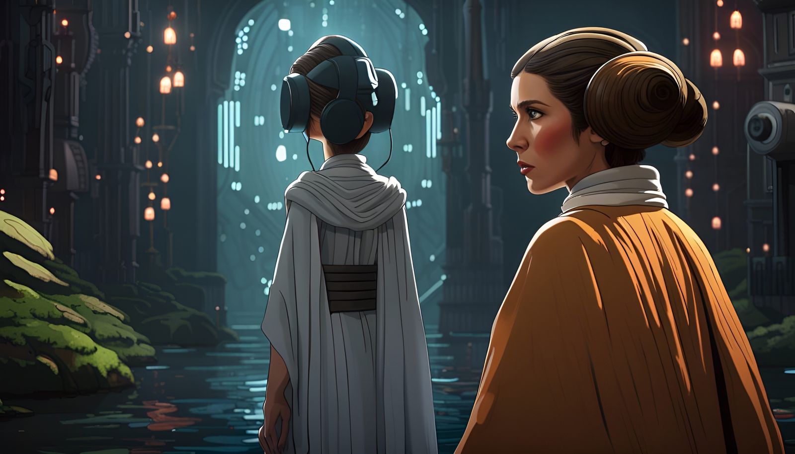 Hyperrealistic Princess Leia in Anime Key Visual Style