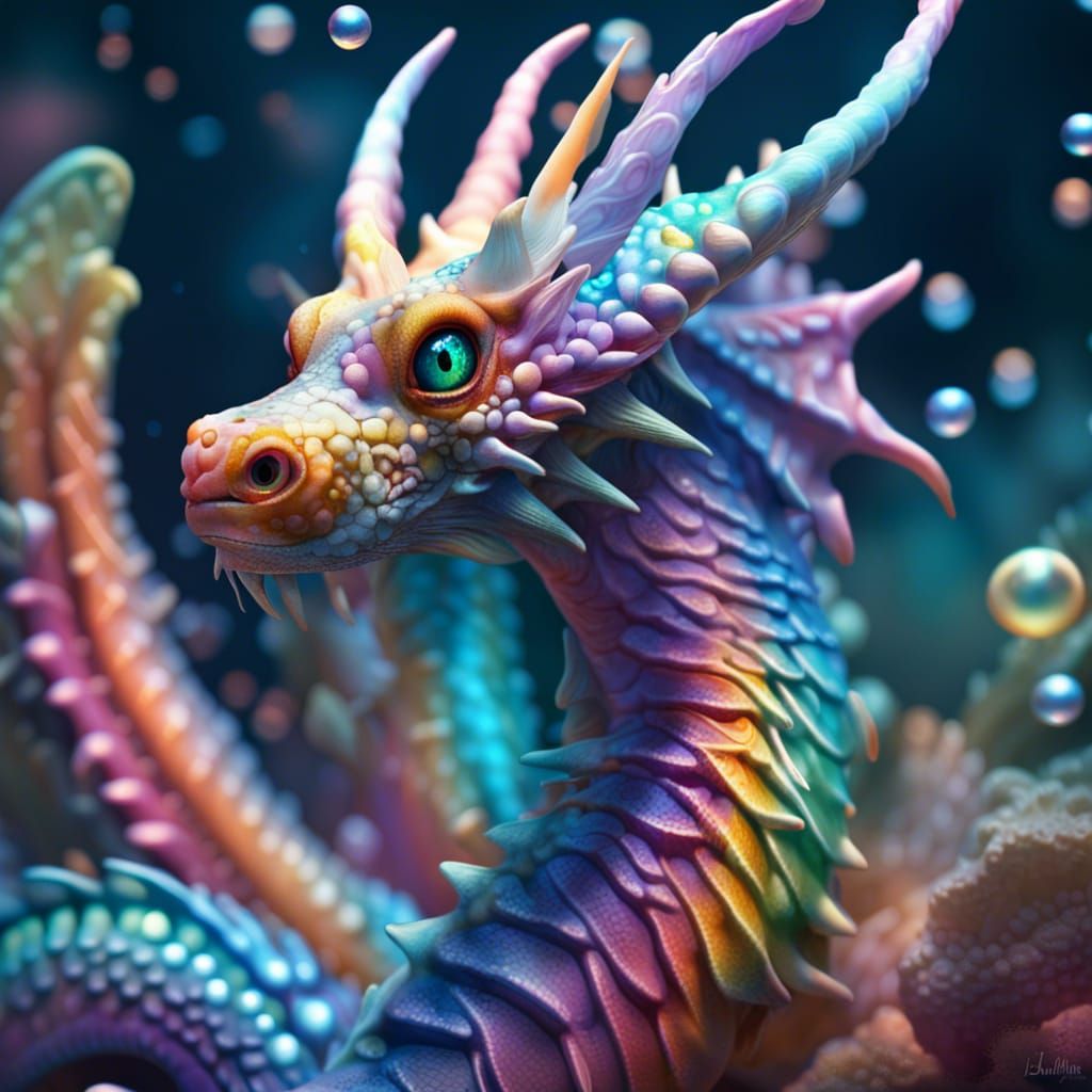 Pastel Sea Dragon Serpent in 3D