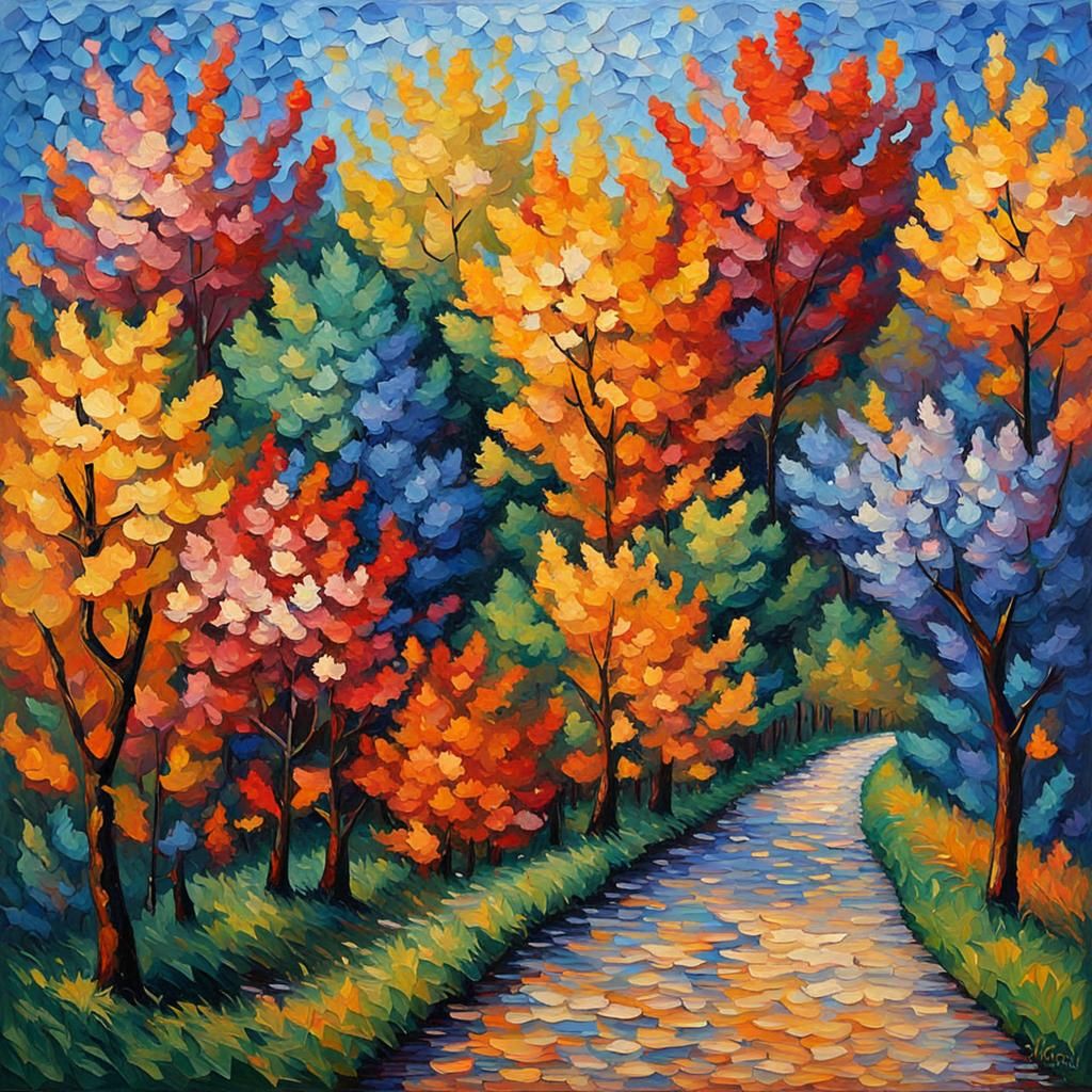 Colorful Impasto Oil Painting in Neo-Impressionism Style