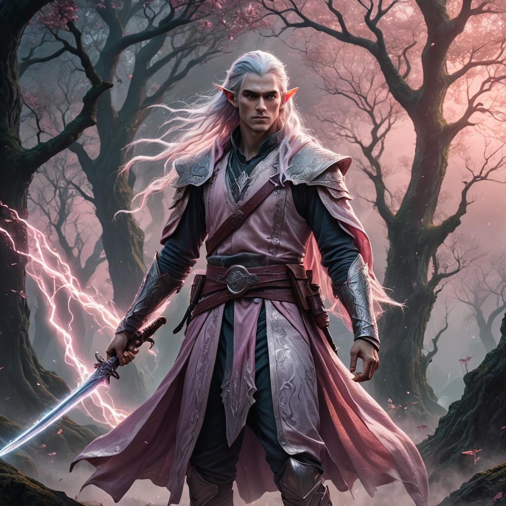 Astral Elf Sorcerer in Mystical Realm, Fantasy Art