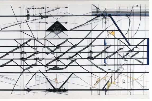 Complex Experimental Music Graphic Score in Black and White