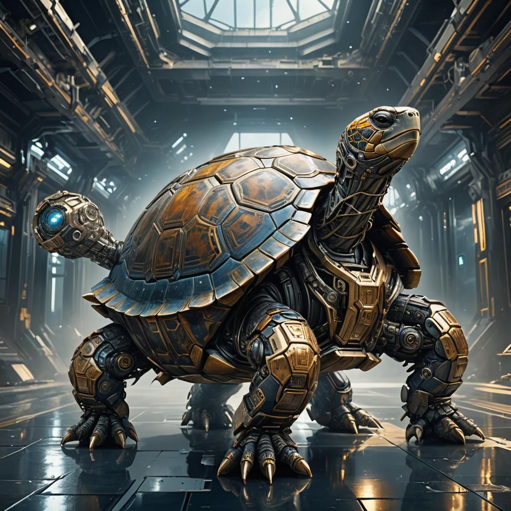 Cyberpunk Tortoise with Intricate Mech Details