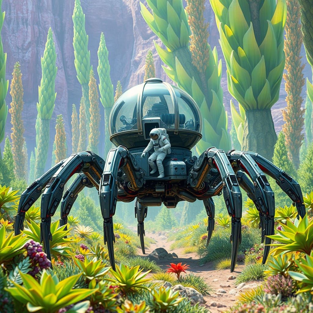 Cyberpunk Space Explorers in a Vibrant Alien Landscape