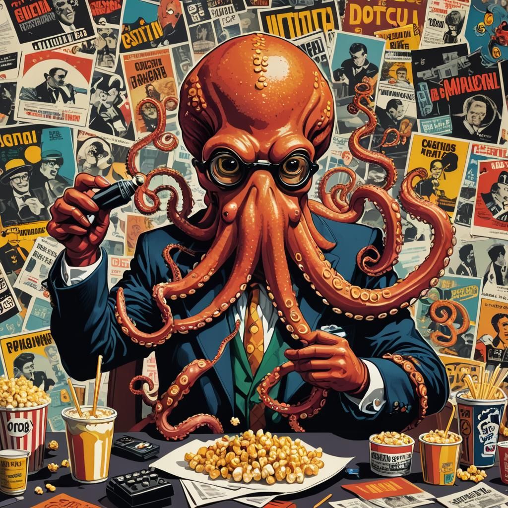 Octopus Movie Critic in Pop Art Style
