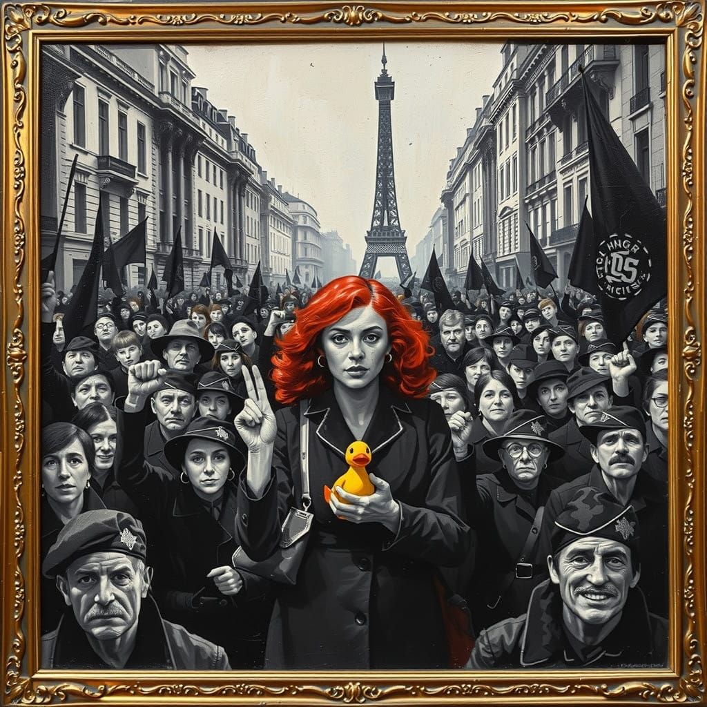 Determined Protesters in Black and White, with a Splash of C...